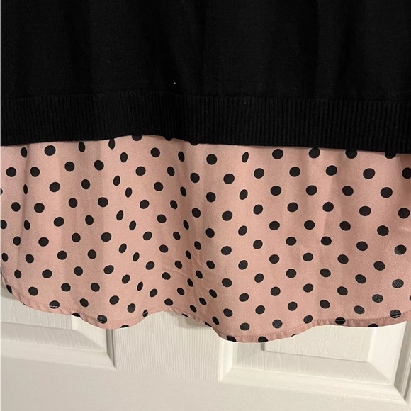 Adrianna Papell Sweater Top Women’s Medium Pink Black Polka Dot Knit Career Top - Picture 7 of 13